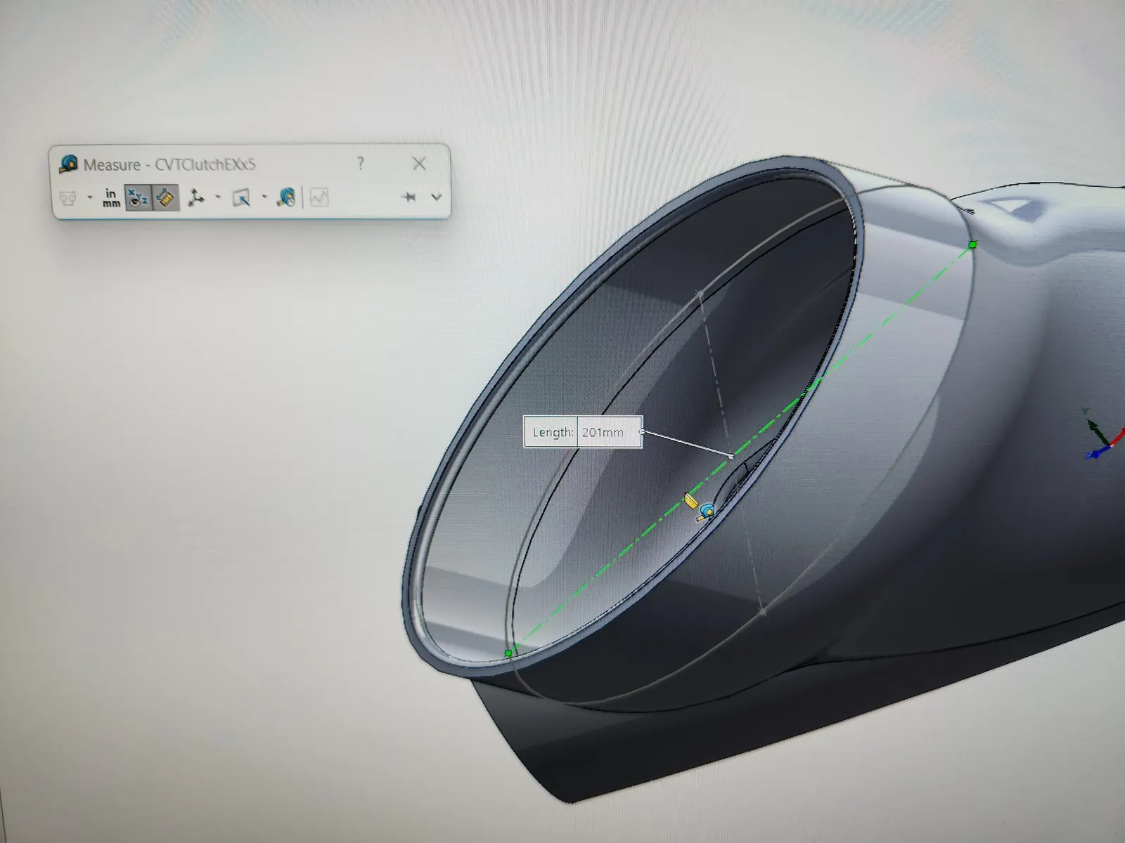 3D CAD model of an intake duct on a computer screen