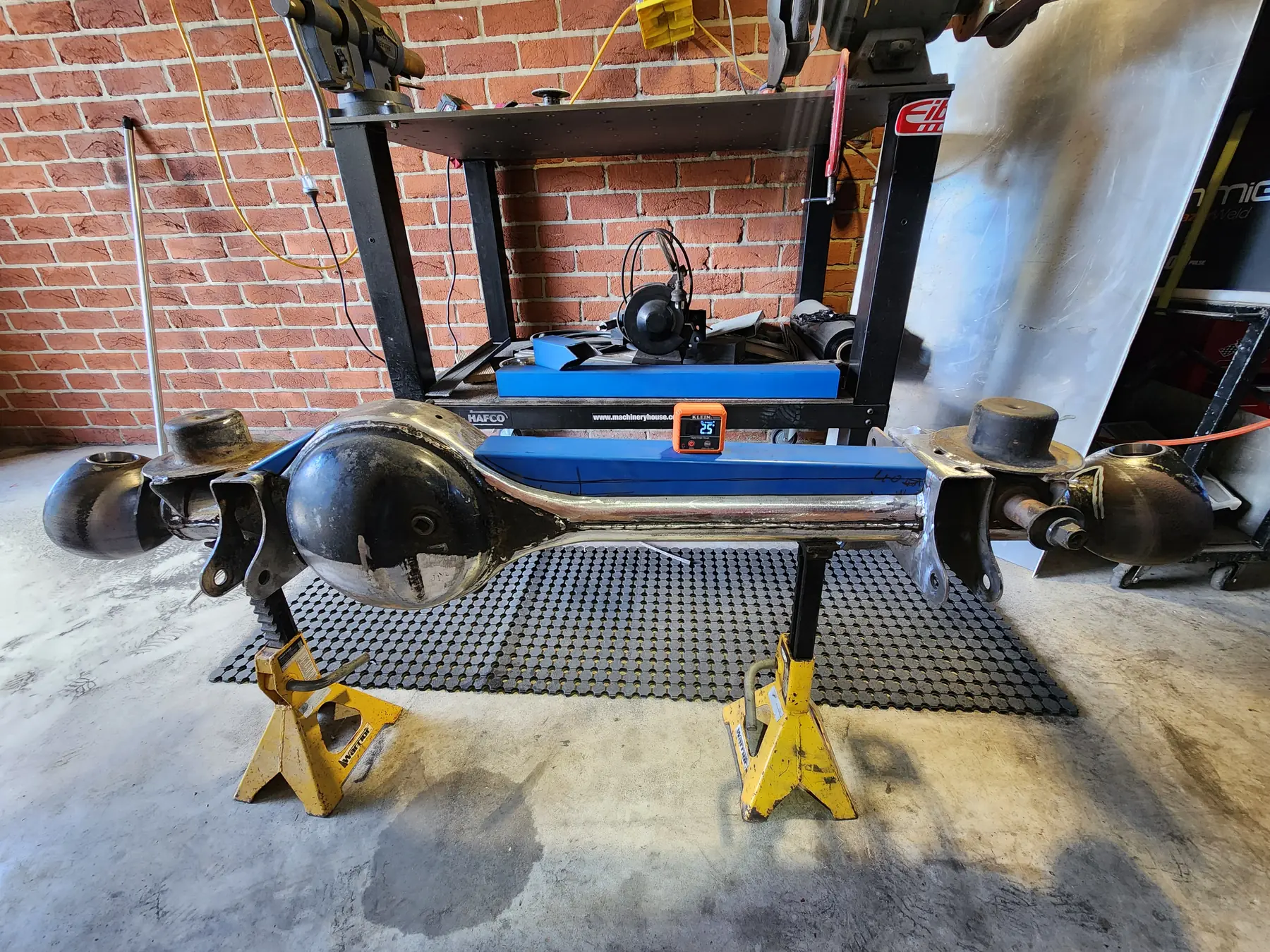 Axle housing on stands in the workshop