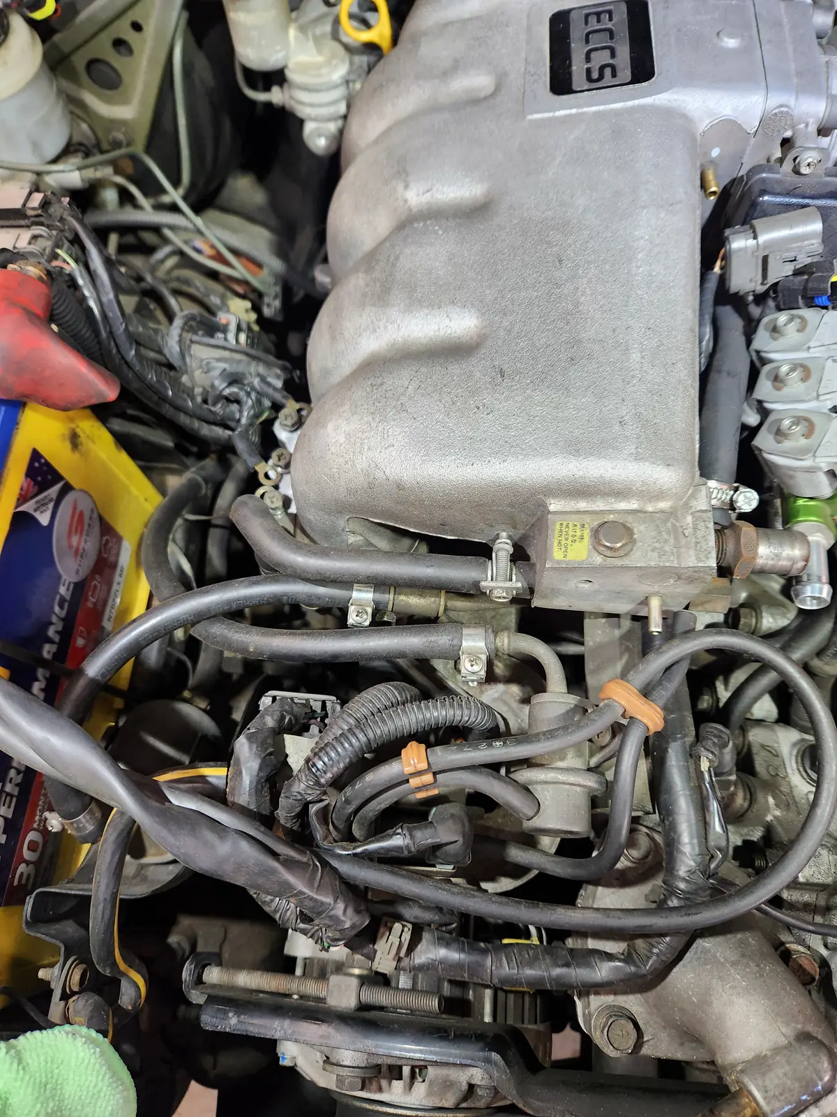 Engine bay of the Patrol with the original TB42 six-cylinder and ECCS intake